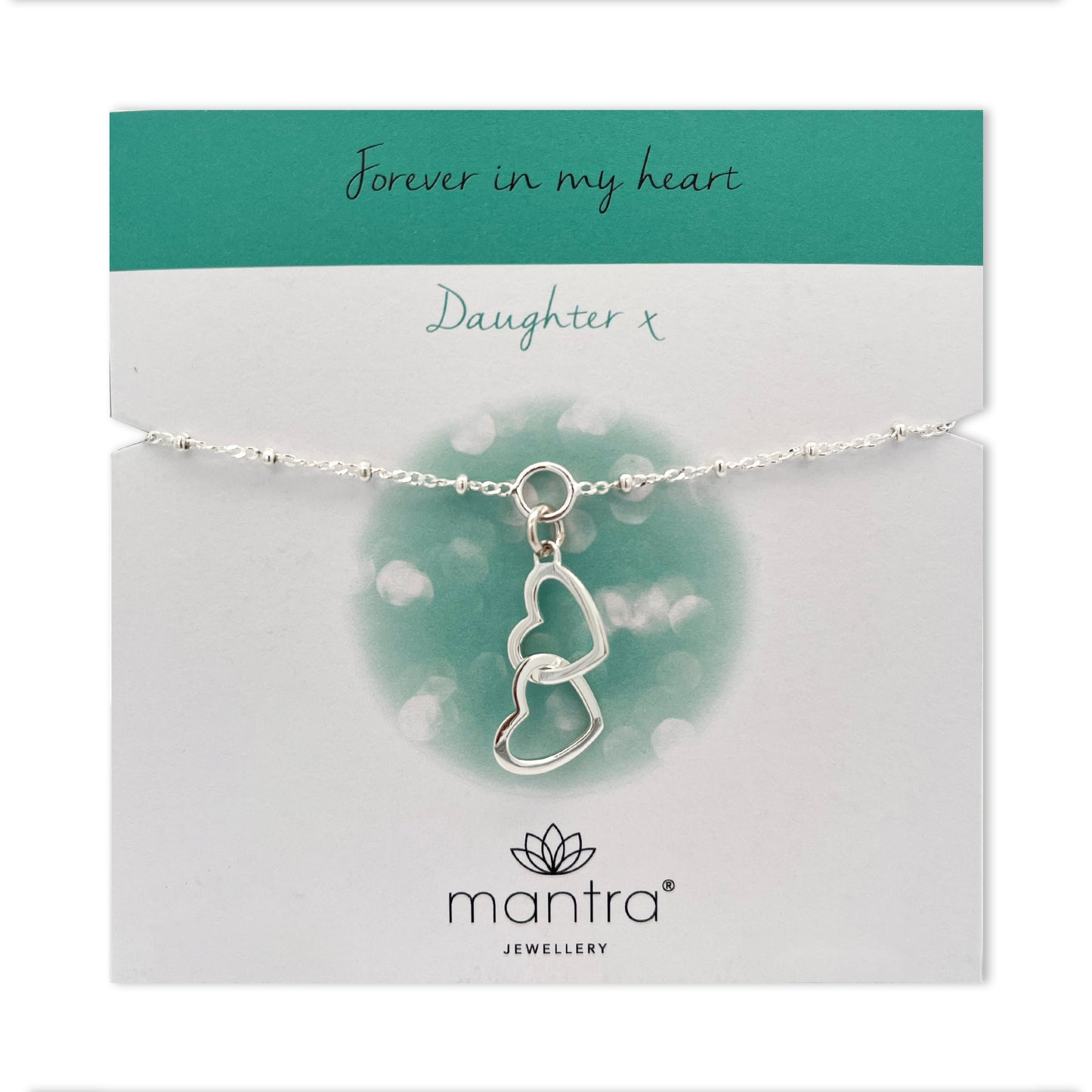Daughter Linked Hearts Charm Bracelet in Sterling Silver
