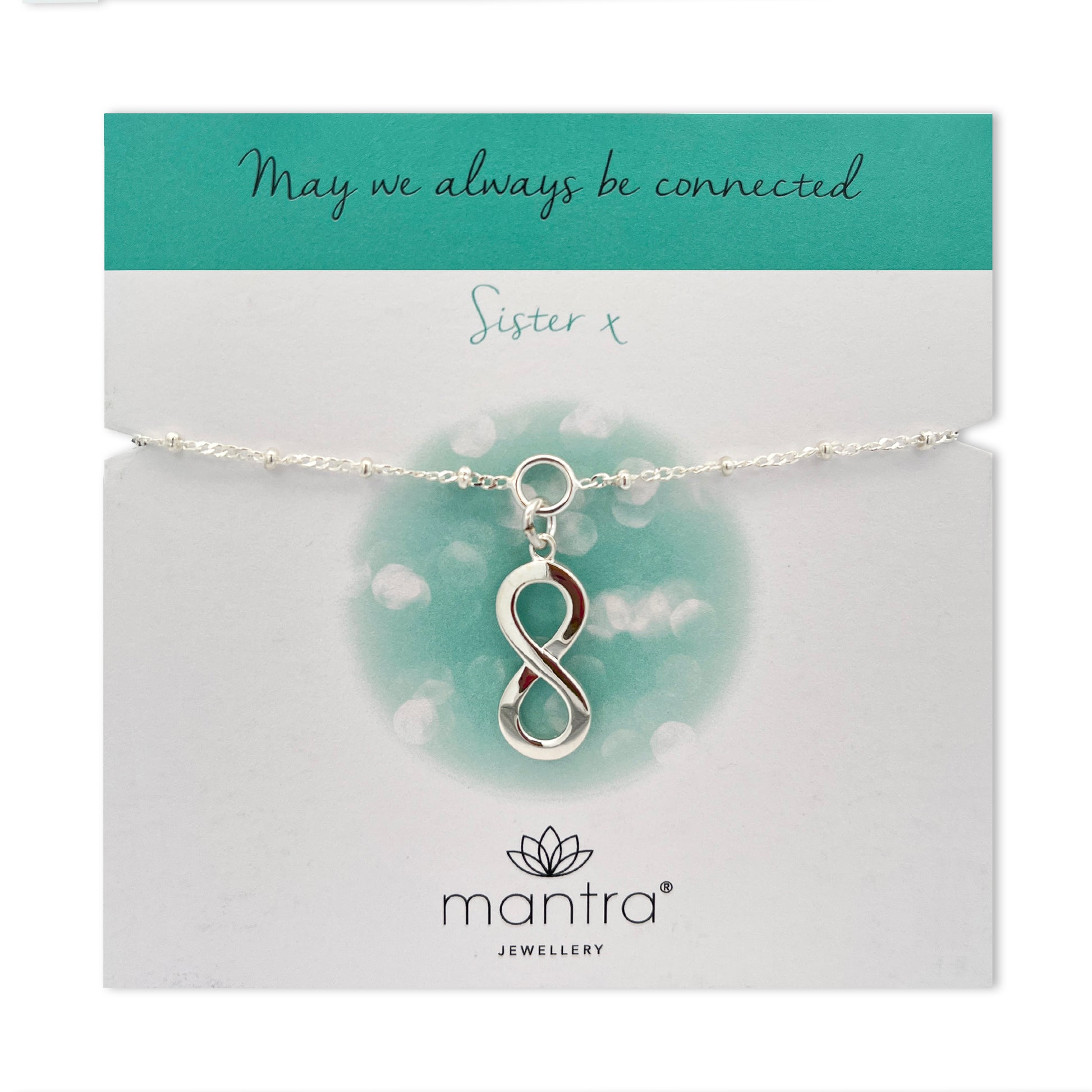 Mantra Jewellery Sister Infinity Charm Bracelet in Sterling Silver