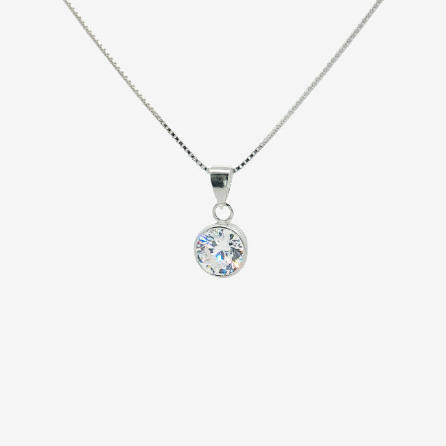 Silver & CZ 10mm Rubover Pendant Necklace