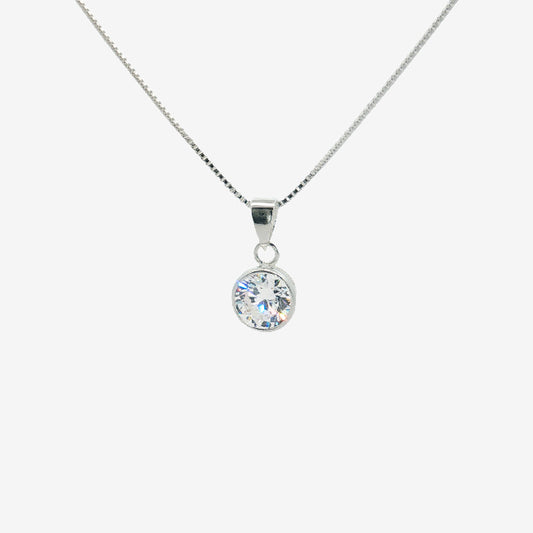 Silver & CZ 10mm Rubover Pendant Necklace