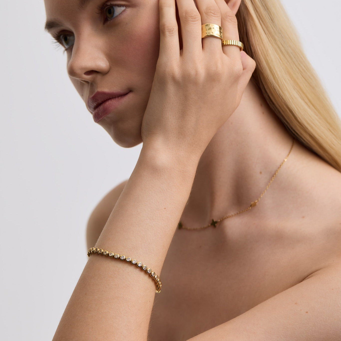 D.Louise Gold Classic Bezel Tennis Bracelet