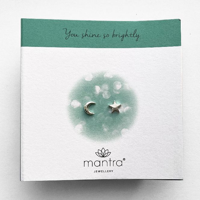Mantra Jewellery Moon & Star Earrings in Sterling Silver