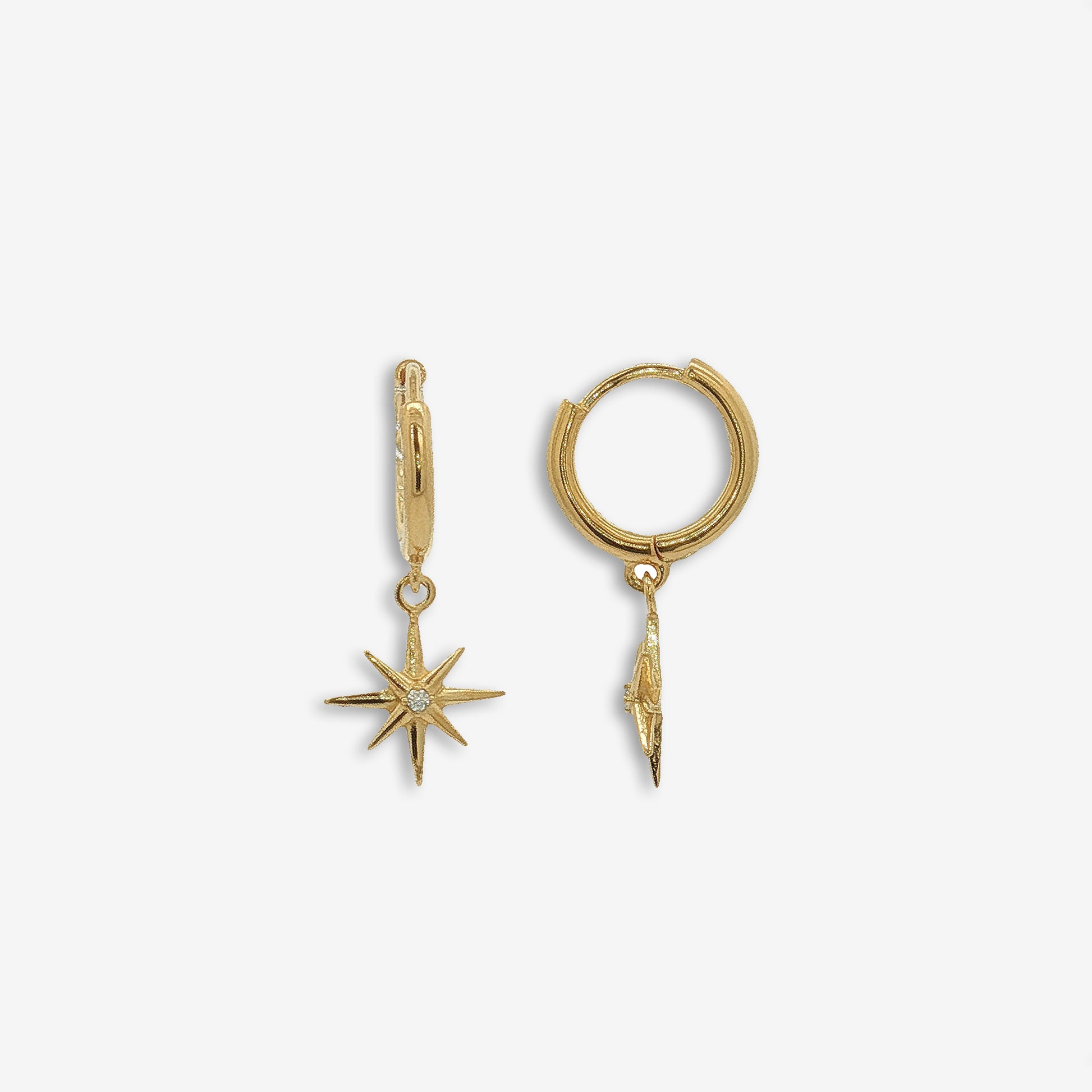 Grace & Co Gold Small Sparkly Star Pendant Hoop Earrings