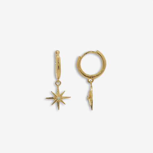 Gold Small Sparkly Star Pendant Hoop Earrings