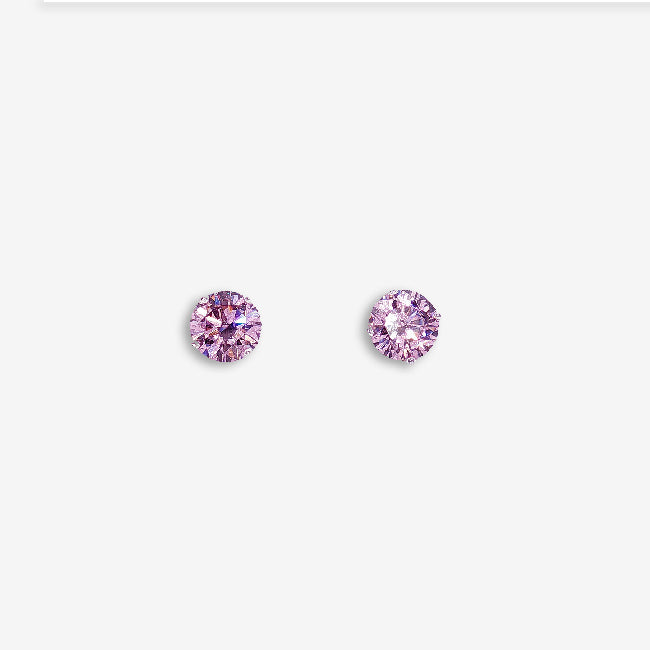 Silver & CZ Pink 5mm Stud Earrings