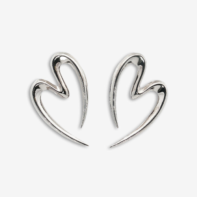 Silver Freehand Heart Chunky Stud Earrings