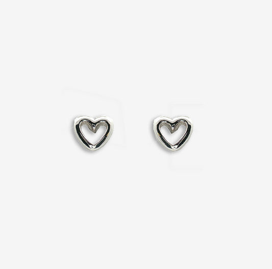 Silver Open Heart Stud Earrings