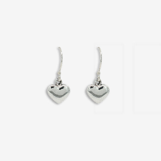 Silver Heart Dangly Drop Hook Earrings