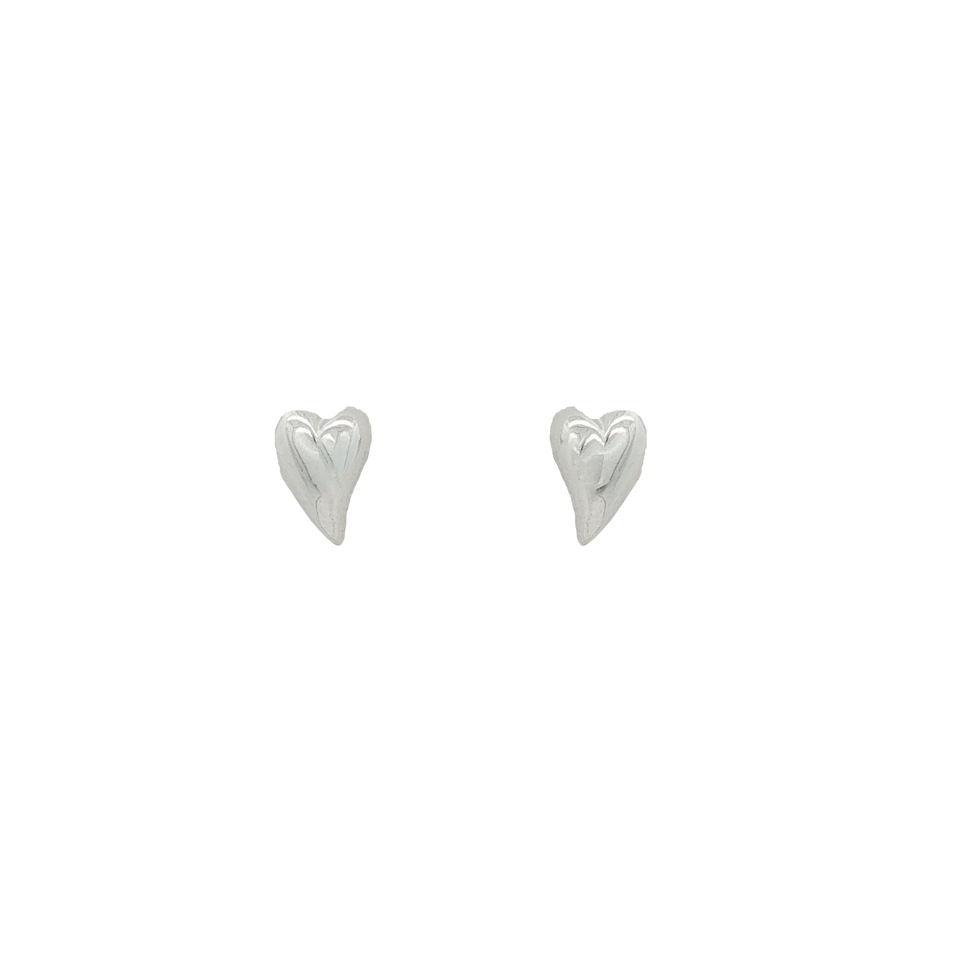 Grace & Co Silver Polished Slanted Heart Stud Earrings