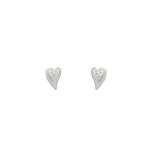 Silver Polished Slanted Heart Stud Earrings
