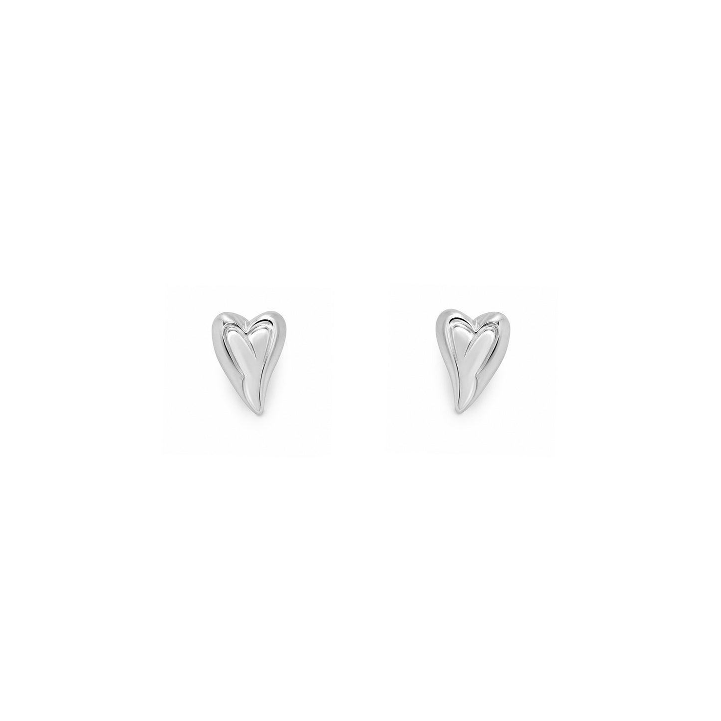 Silver Polished Slanted Heart Stud Earrings