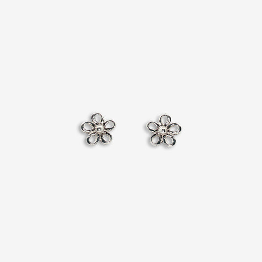 Silver Open Petal Flower Stud Earrings
