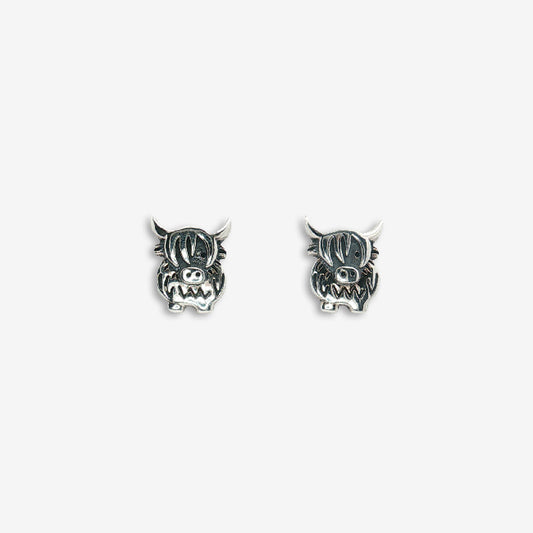 Silver Highland Cow Stud Earrings