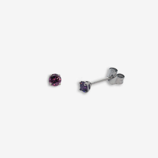 Silver 4-Claw Purple Stone 3mm Stud Earrings