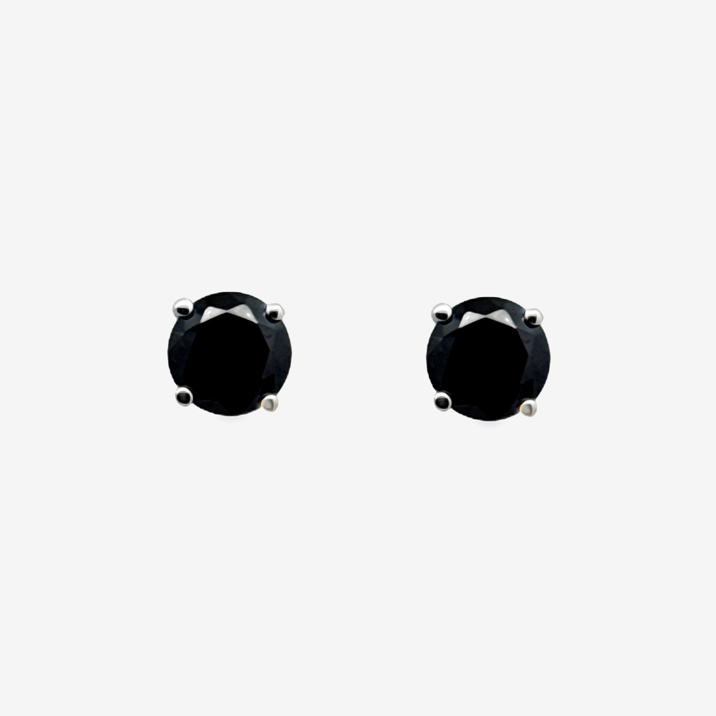 Silver 4-Claw Black Stone 3mm Stud Earrings