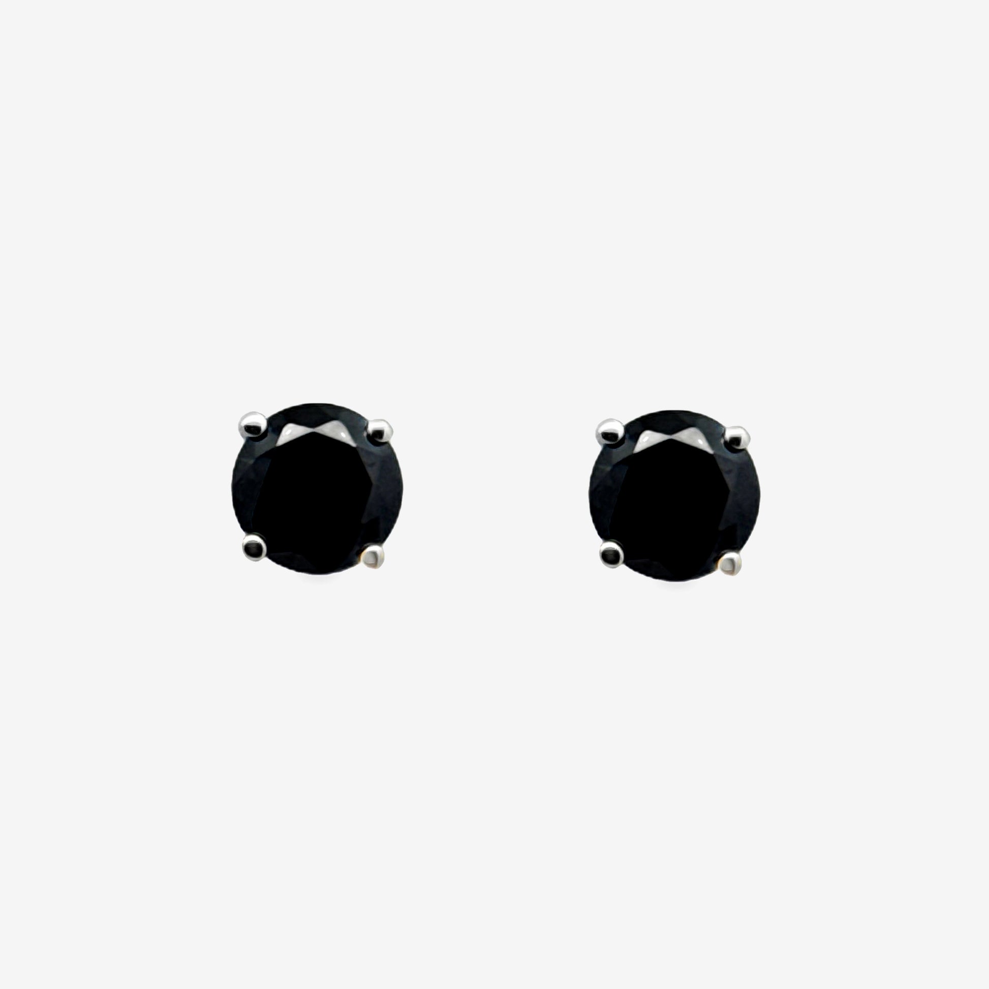 Grace & Co Silver 4-Claw Black Stone 3mm Stud Earrings