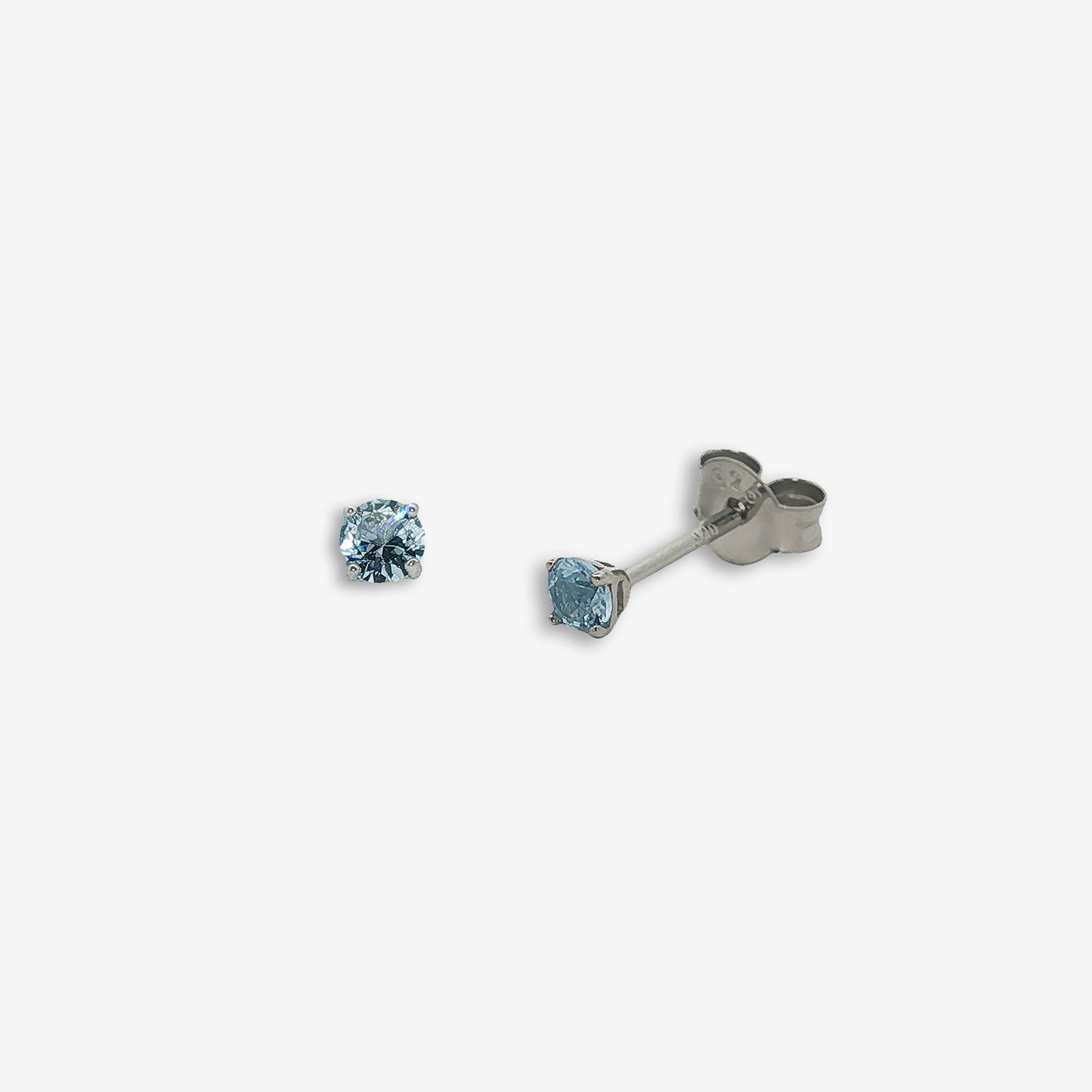 Silver 4-Claw Blue Stone 3mm Stud Earrings