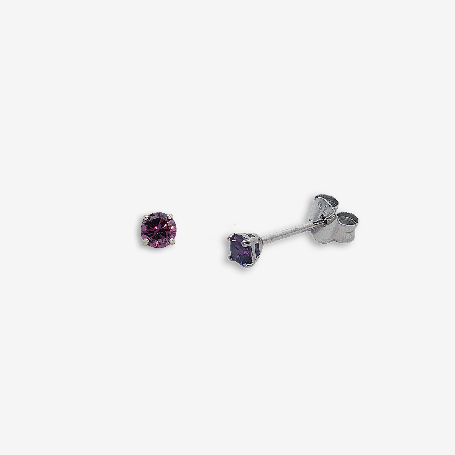 Grace & Co Silver 4-Claw Purple Stone 4mm Stud Earrings