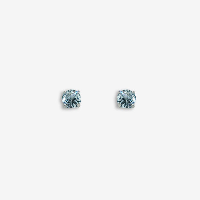 Silver 4-Claw Blue Stone 4mm Stud Earrings