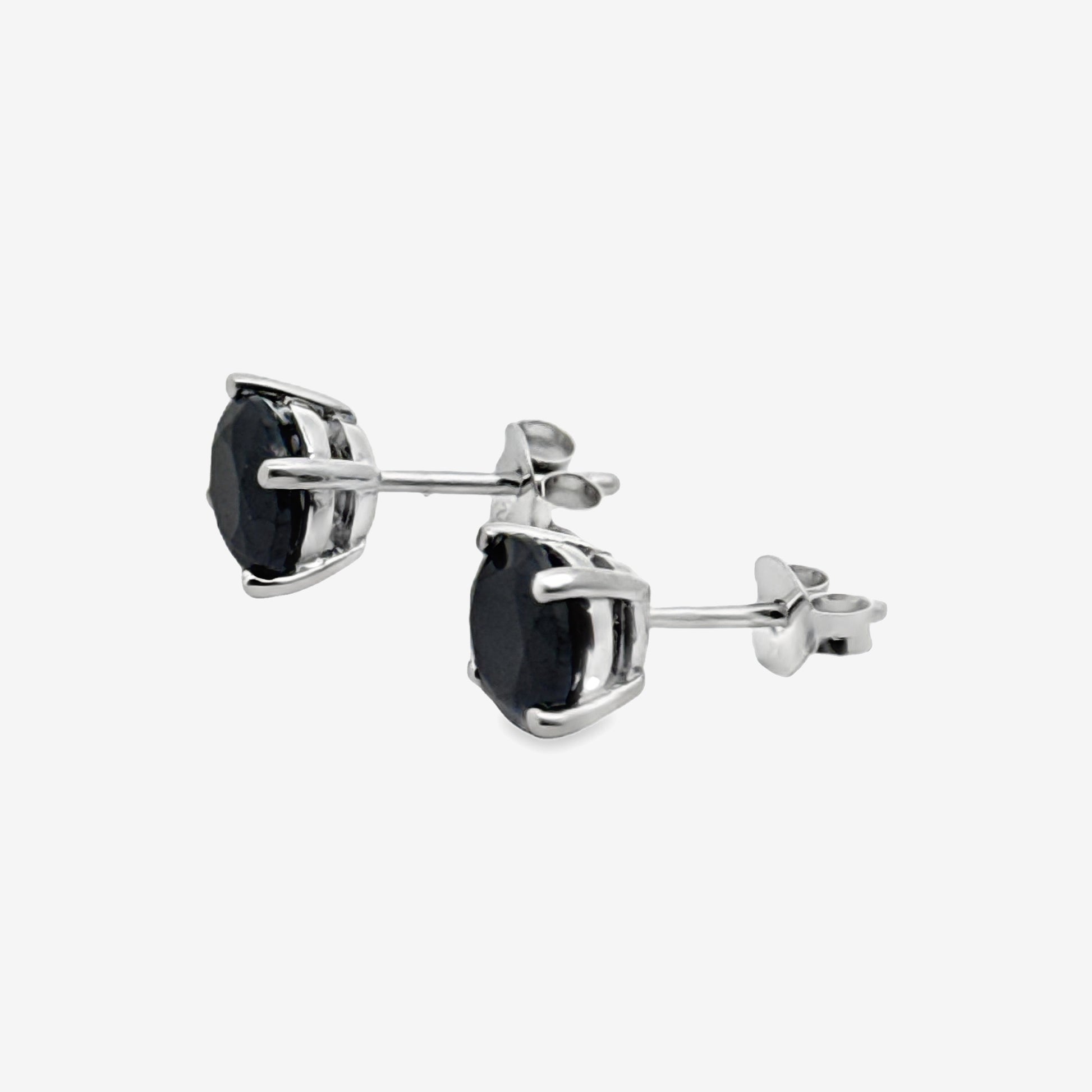 Grace & Co Silver 4-Claw Black Stone 5mm Stud Earrings