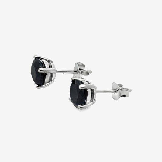 Silver 4-Claw Black Stone 5mm Stud Earrings
