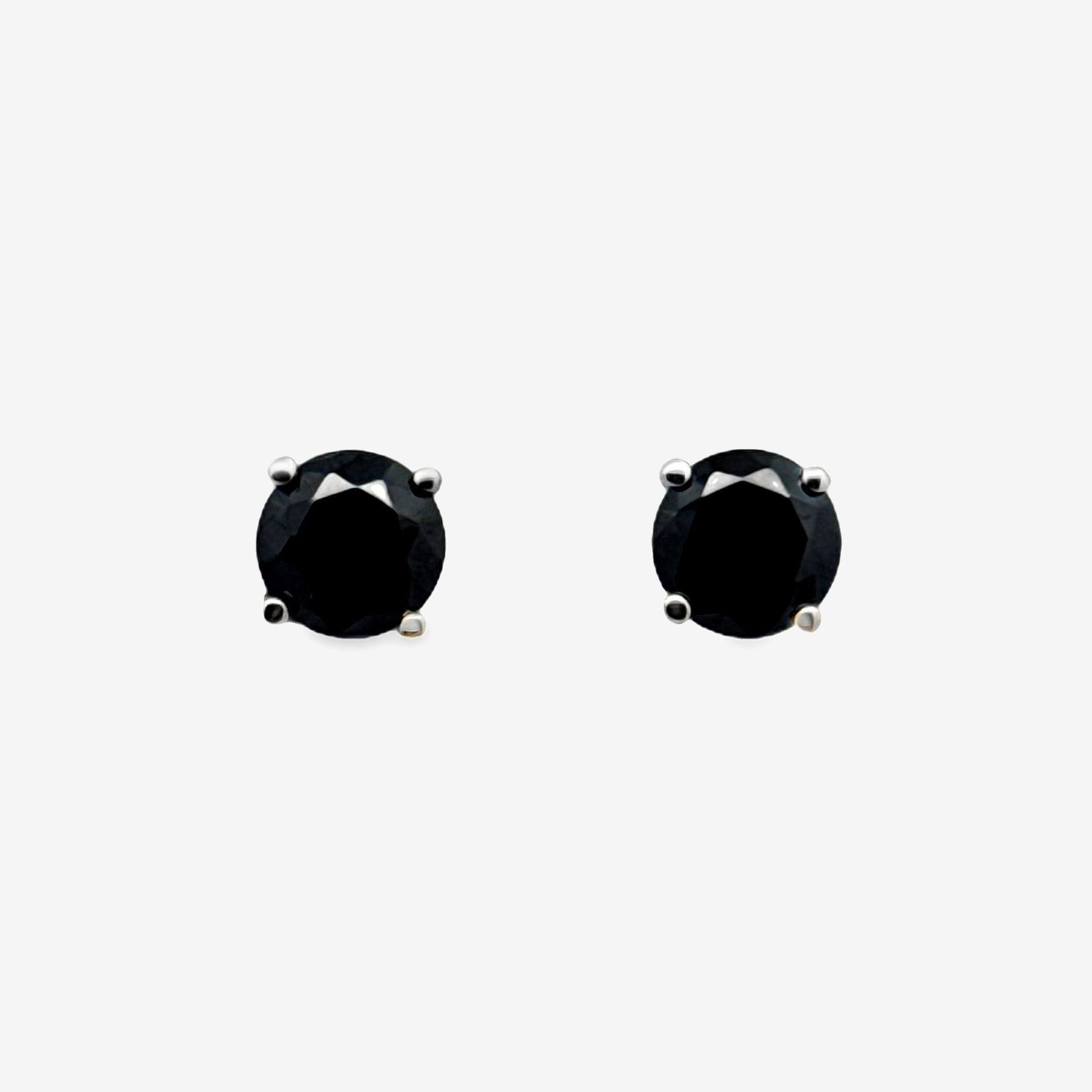 Grace & Co Silver 4-Claw Black Stone 5mm Stud Earrings