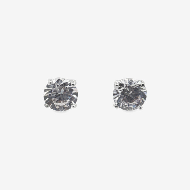 Silver 4-Claw Clear Stone 7mm Stud Earrings