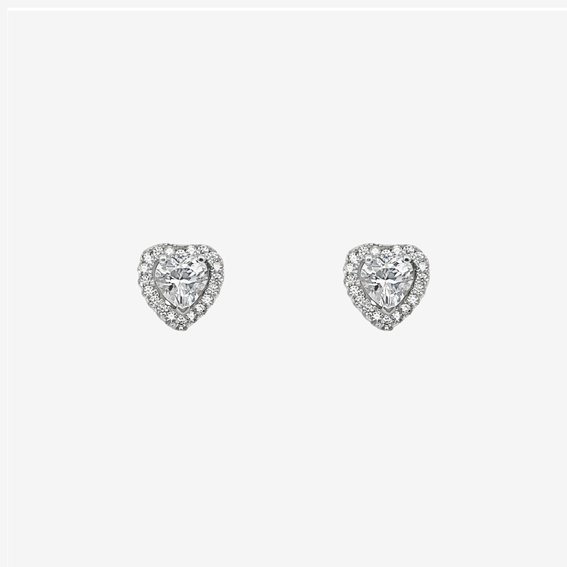 Grace & Co Silver & CZ Angelic Heart Stud Earrings
