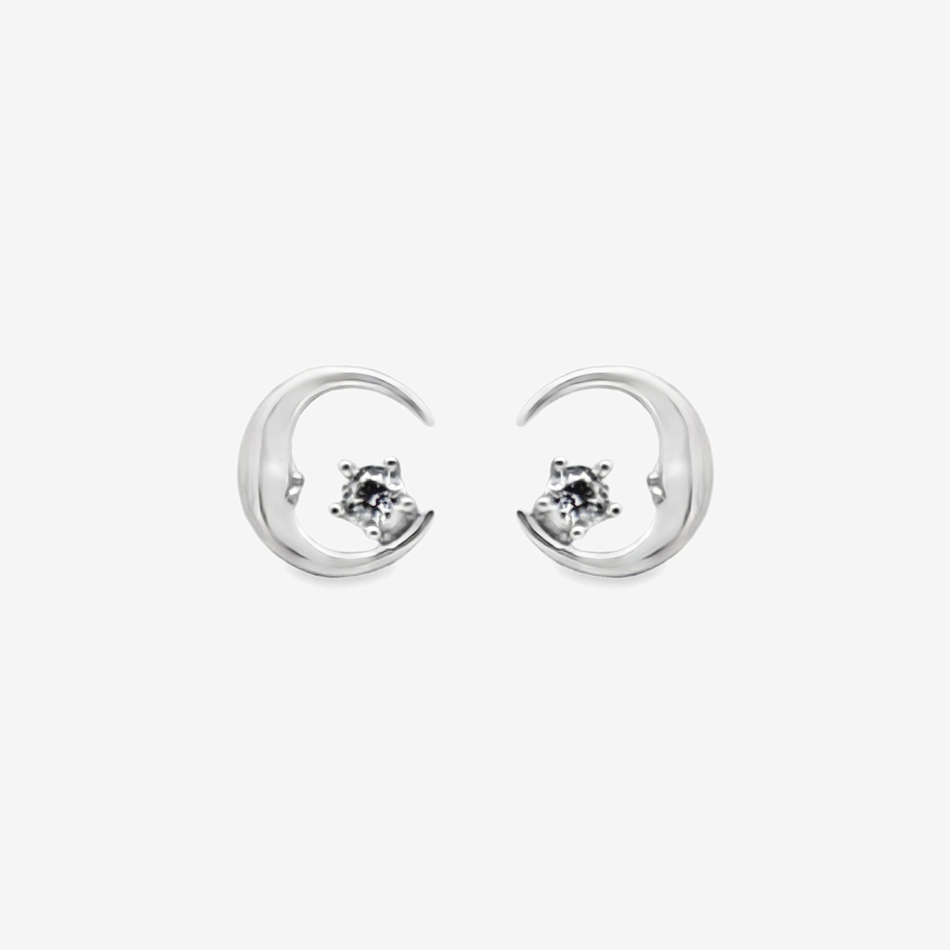 Grace & Co Silver & CZ Crescent Moon Stud Earrings