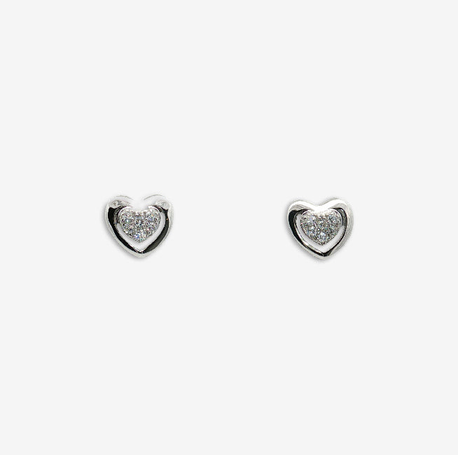 Silver & CZ Pave Heart Stud Earrings