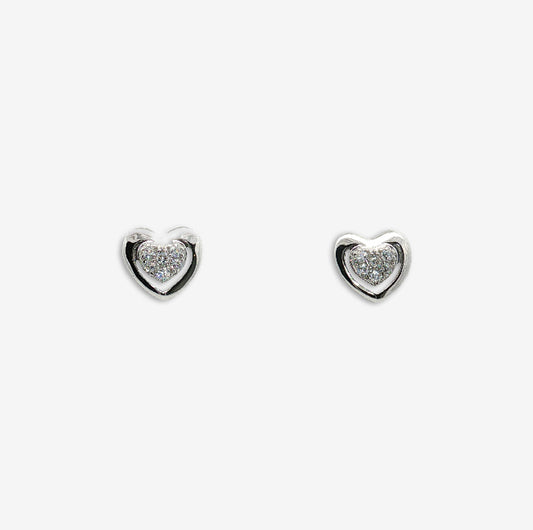Silver & CZ Pave Heart Stud Earrings