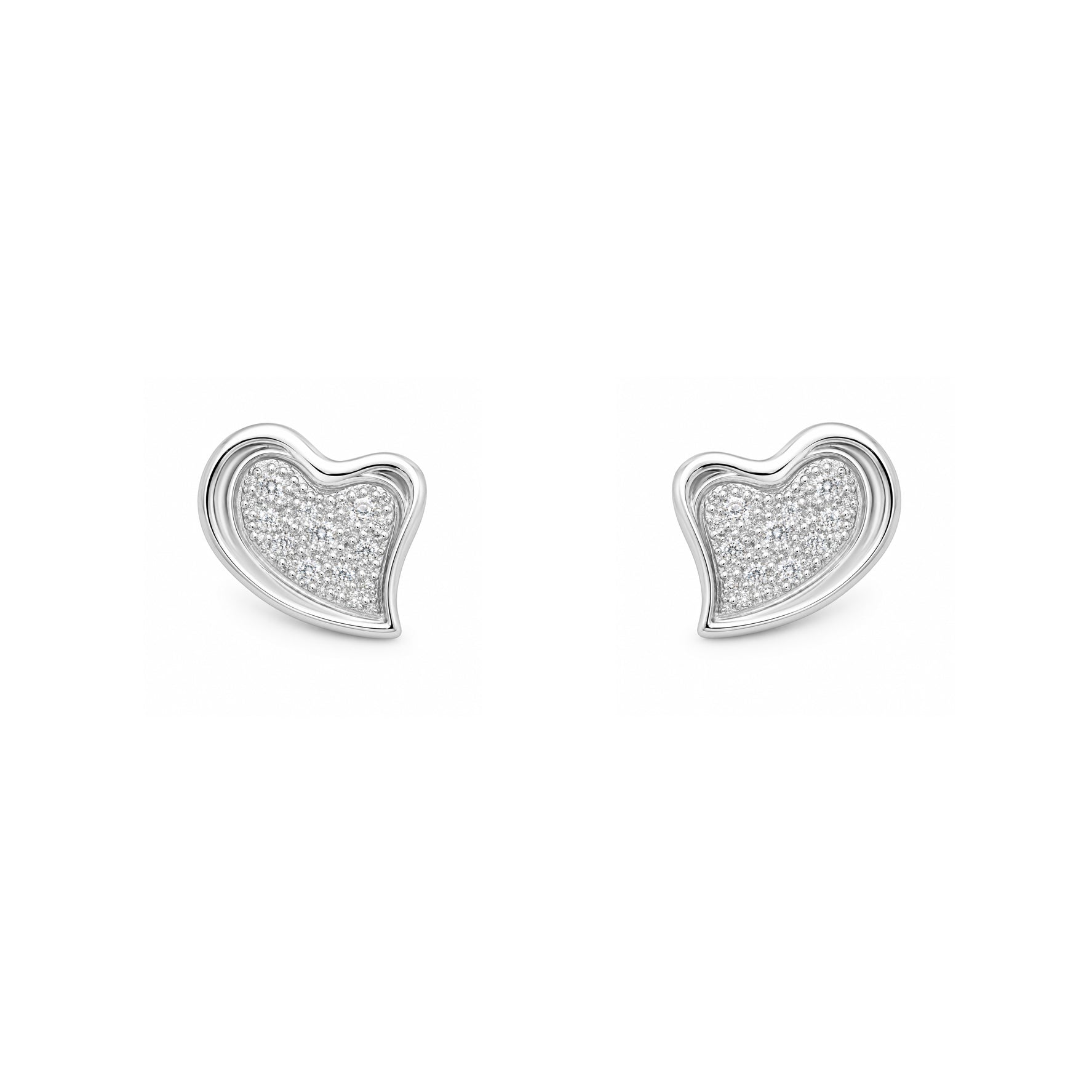 Grace & Co Silver Slanted CZ Heart Stud Earrings