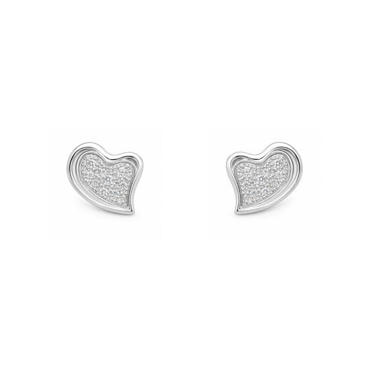 Silver Slanted CZ Heart Stud Earrings