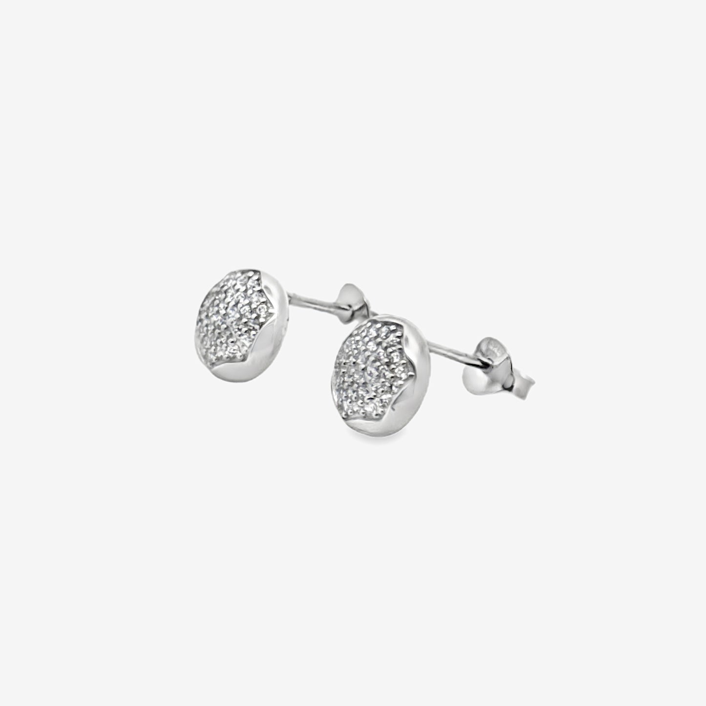 Silver Large Hexagon Pave Stud Earrings