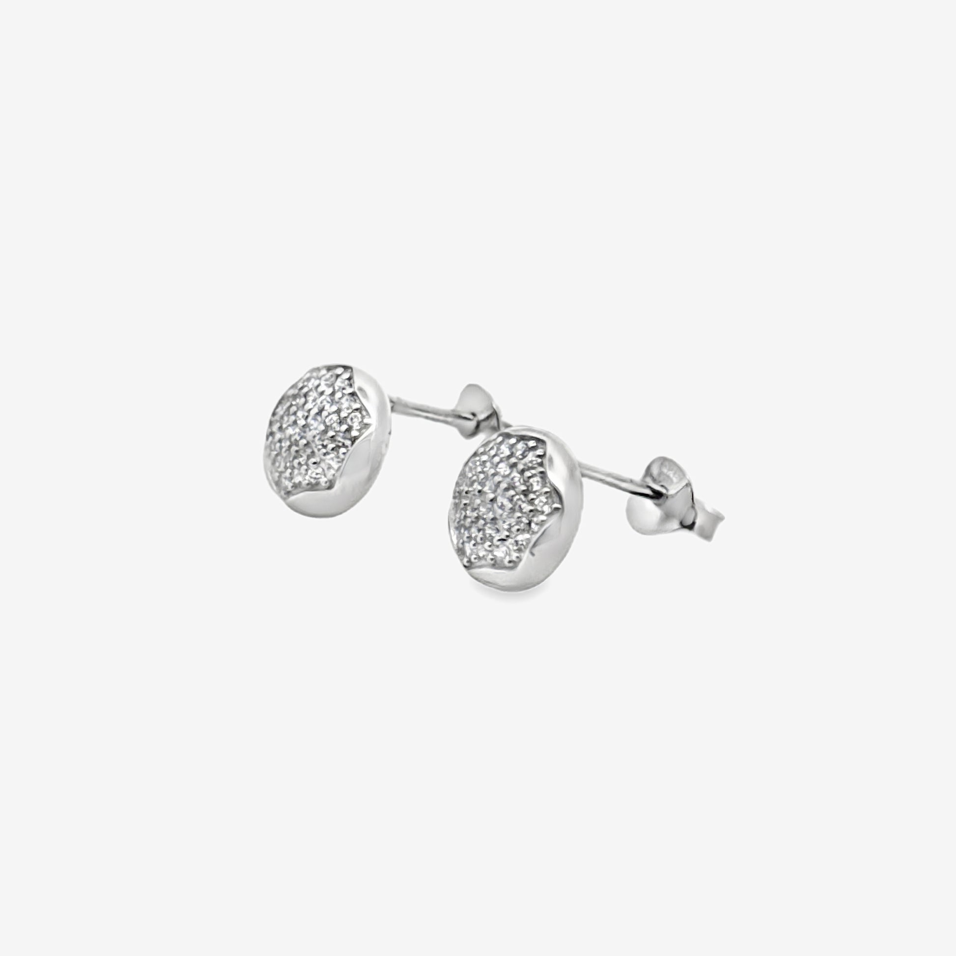 Grace & Co Silver Large Hexagon Pave Stud Earrings