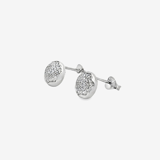 Silver Large Hexagon Pave Stud Earrings