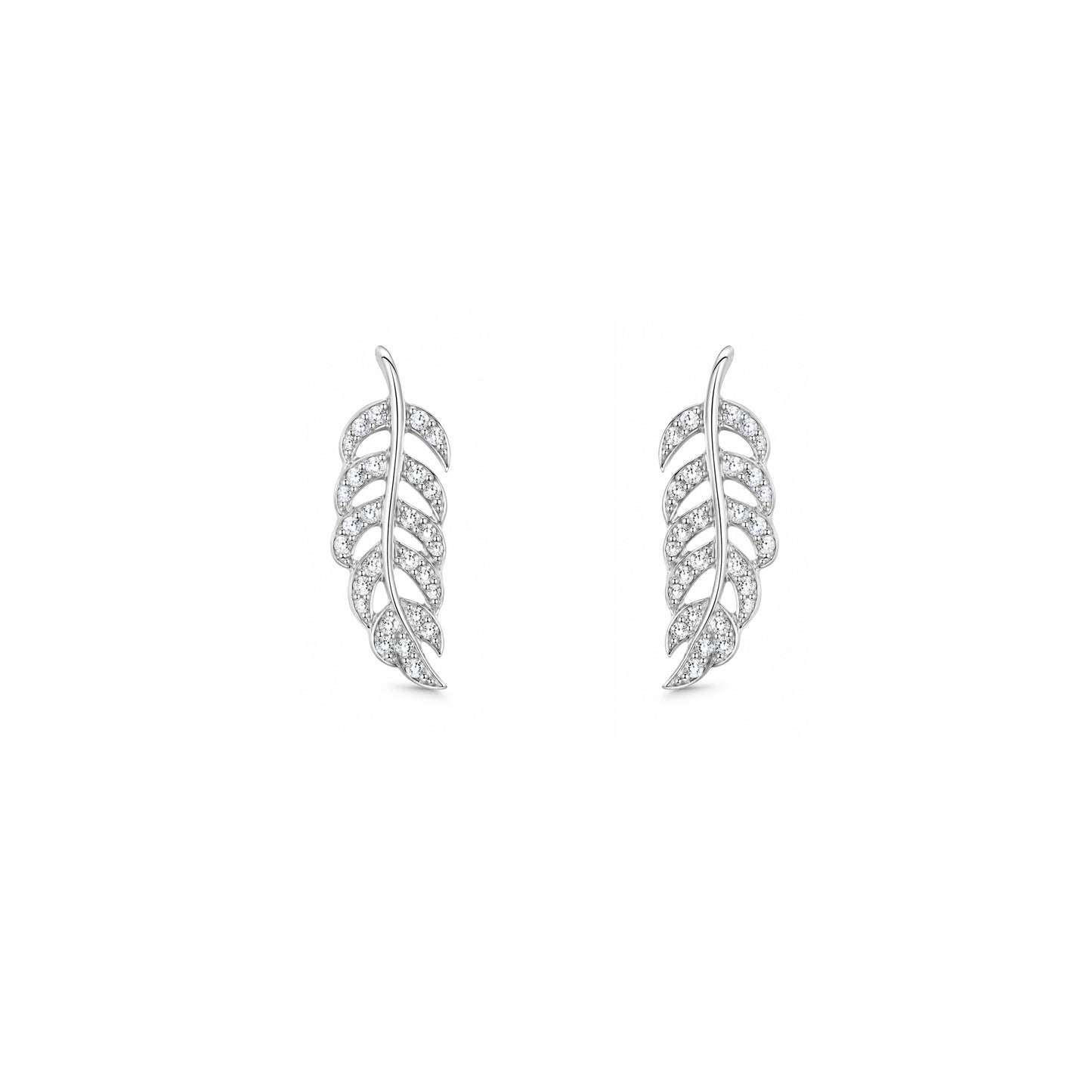 Silver & CZ Pave Feather Stud Earrings