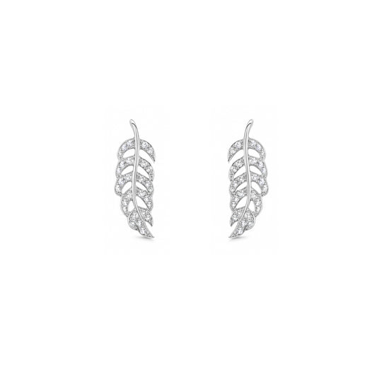 Silver & CZ Pave Feather Stud Earrings