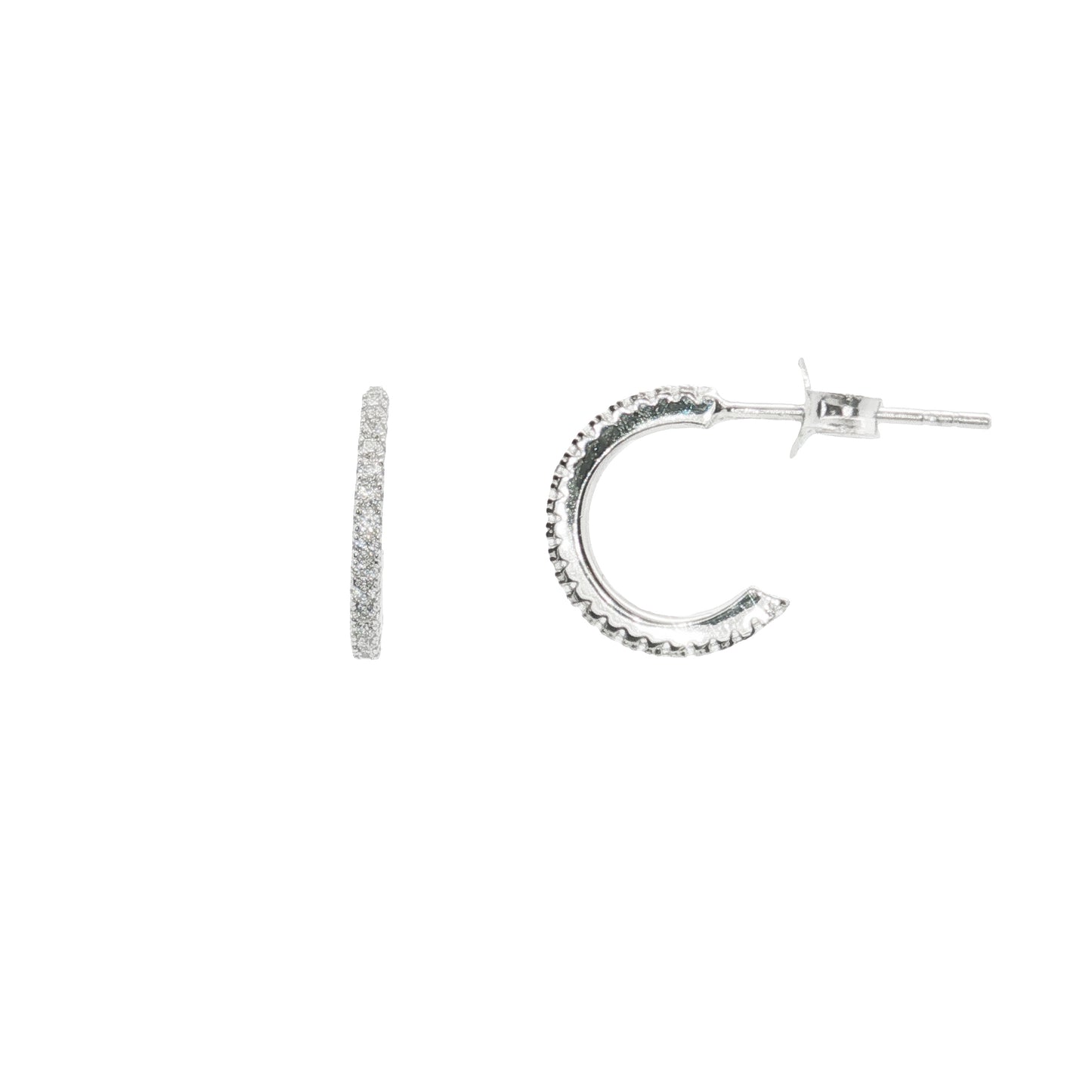 Silver Small CZ Half-Hoop Stud Earrings