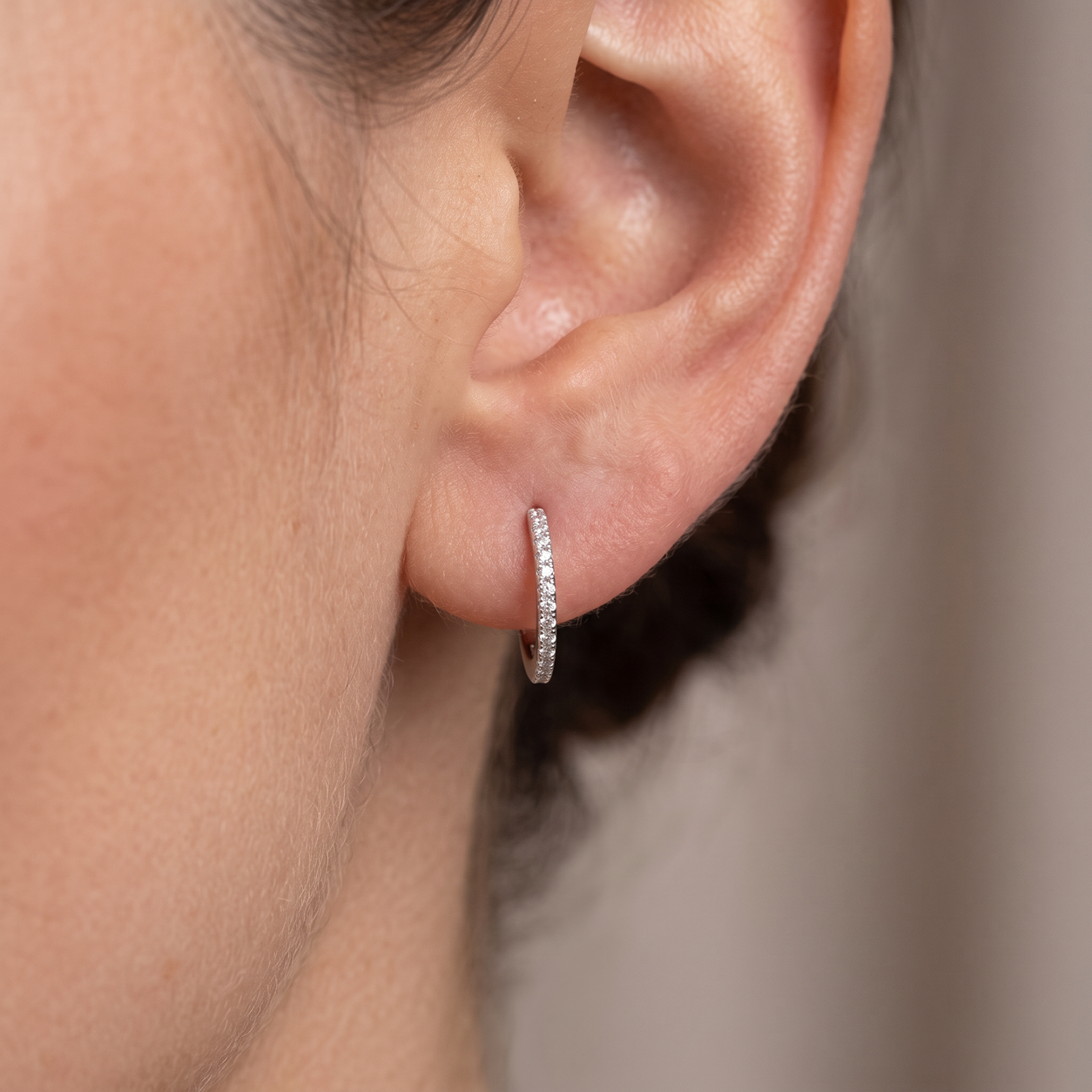 Grace & Co Silver Small CZ Half-Hoop Stud Earrings