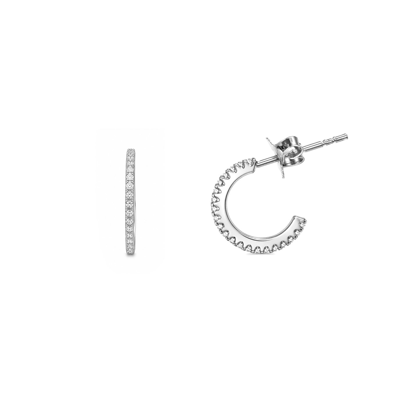 Silver Small CZ Half-Hoop Stud Earrings