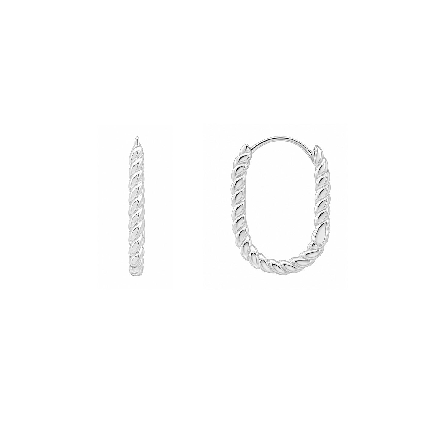 Silver Oval Rope Hoop Earrings