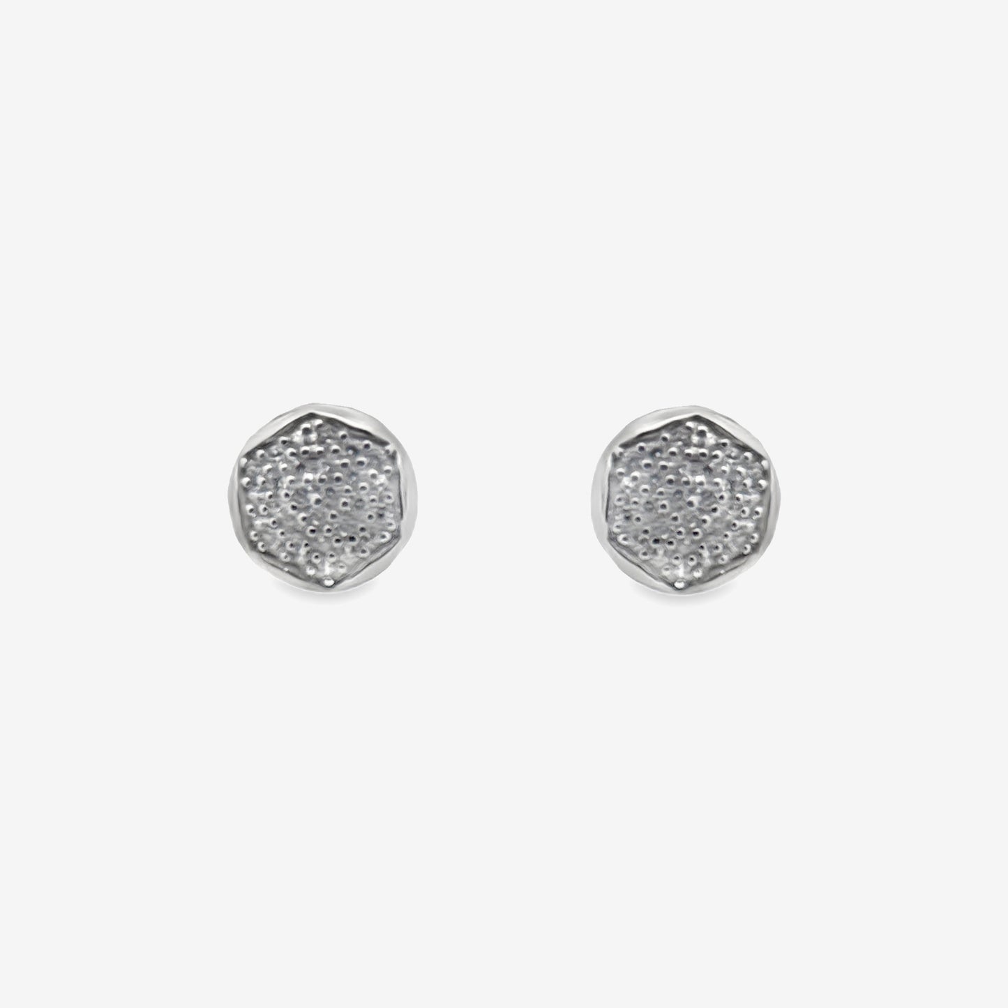 Silver Small Hexagon Pave Stud Earrings