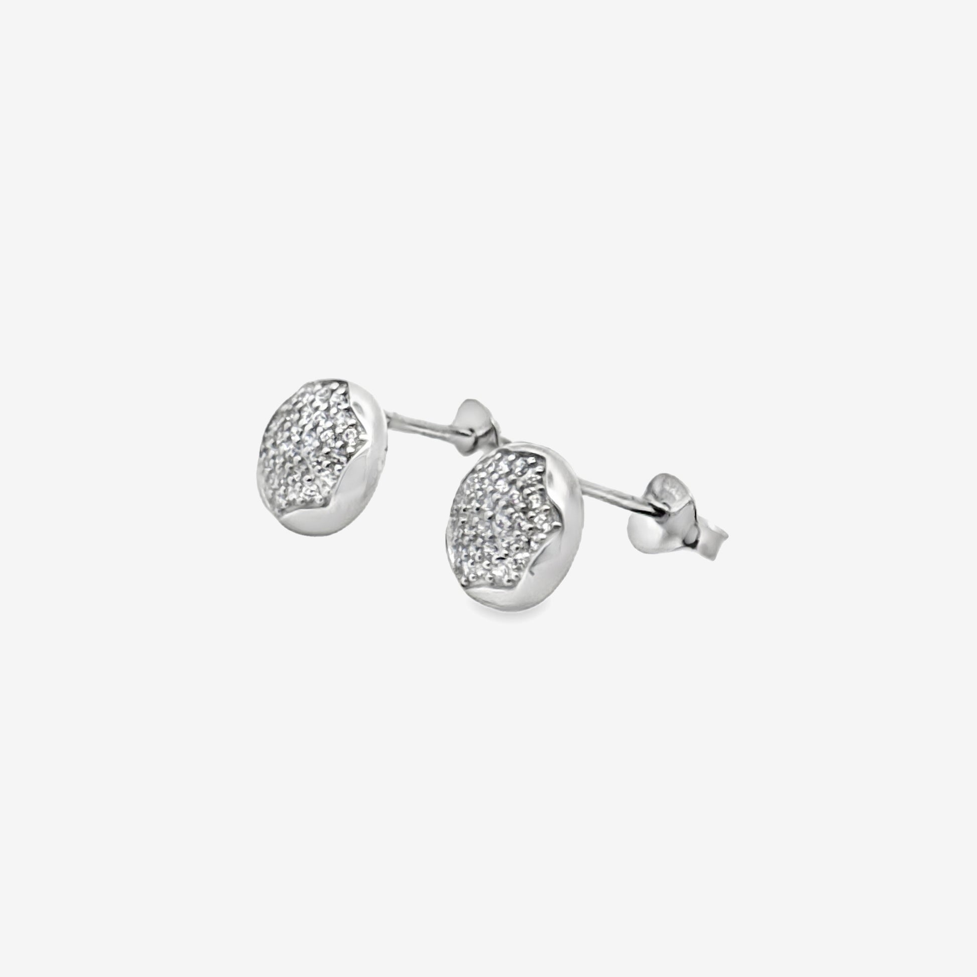 Grace & Co Silver Small Hexagon Pave Stud Earrings