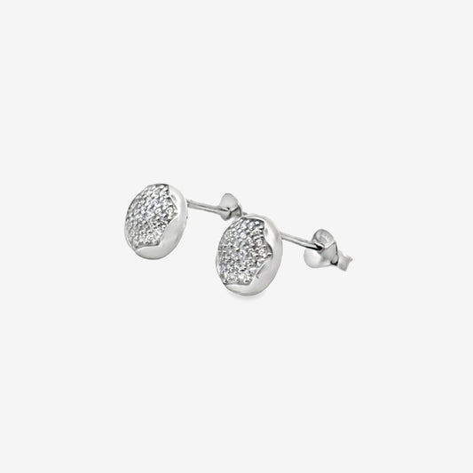 Silver Small Hexagon Pave Stud Earrings