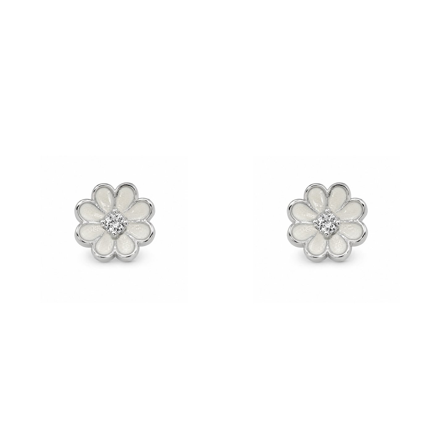 Silver & Enamel Flower Stud Earrings