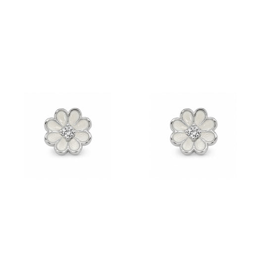 Silver & Enamel Flower Stud Earrings