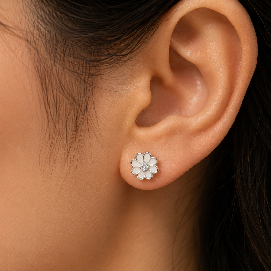 Silver & Enamel Flower Stud Earrings
