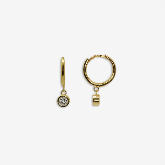 Gold Small CZ Pendant Hoop Earrings