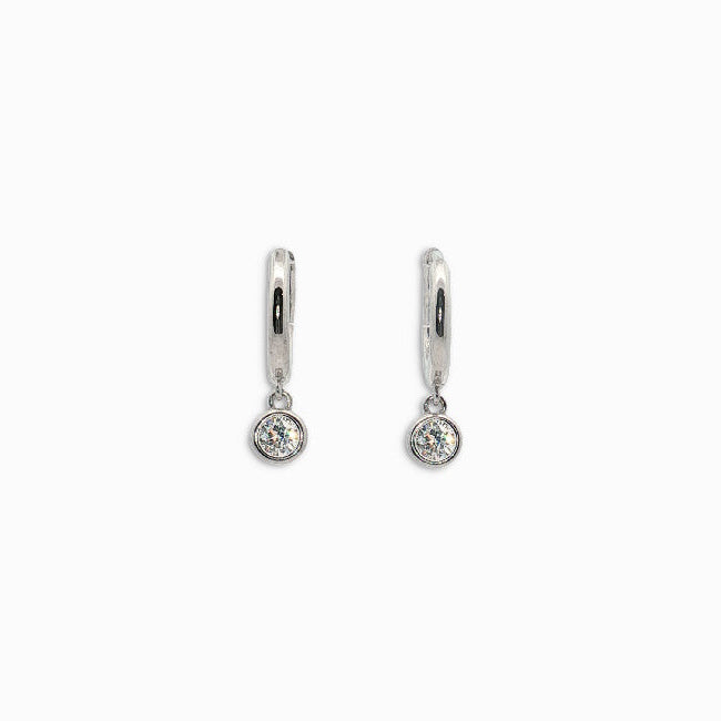 Silver & CZ 10mm Drop Hoop Earrings